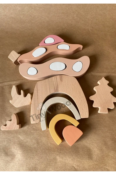 Ahşap oyuncak Mantar Ev Puzzle Eğitsel Oyuncak - 2