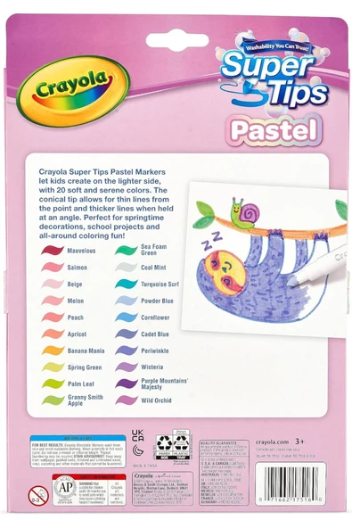 20 Super Tips Pastel Washable Markers- Amerikan-Nontoxic- 20 Yıkanabilir Keçeli Boya Kalem - Resim 2