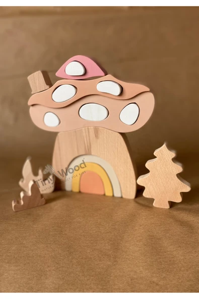 Ahşap oyuncak Mantar Ev Puzzle Eğitsel Oyuncak