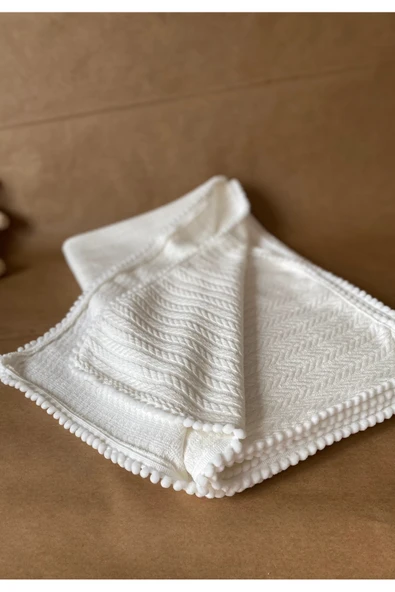 Triko Örgü Desen Bebek Pikesi Organik Pamuk Bebek Battaniyesi Ekru 100x120 Cm - 3
