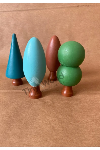 Ahşap Waldorf Orman Seti - 4'lü Ağaç Seti Ahşap Eğitsel  Oyuncak - 3