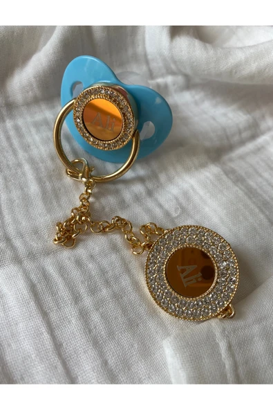 İsme Özel Altın Kaplama Zirkon Taşlı Bebek Emzik Seti (0-6 Ay) | Silikon & Damaklı - 4