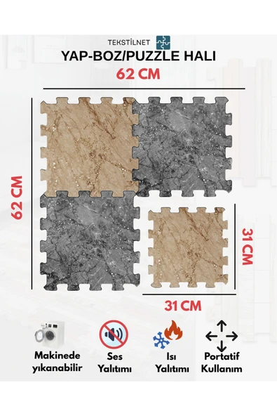 Tekstilnet Baskılı Halı,Sıcak Renkli Halı Puzzle Halı,Japon Halısı Modelleri Yapboz Halı - 3