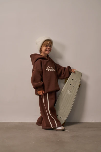 Kahverengi Hello Nakışlı Alt Üst Takım - Resim 8