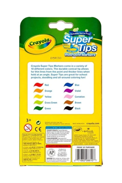 10 Super Tips Washable Markers- Amerikan-Nontoxic- 10 Yıkanabilir İnce-Kalın Uçlu Keçeli Boya Kalemi - Resim 3