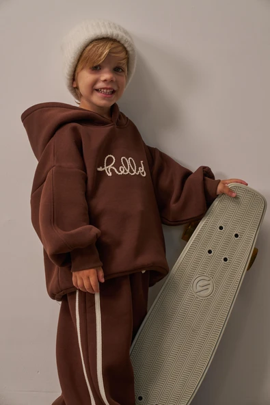 Kahverengi Hello Nakışlı Alt Üst Takım - Resim 2