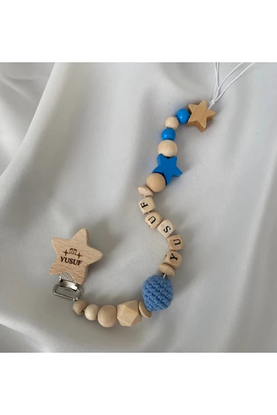 İsimli Emzik Zinciri – Doğal Ahşap Emzik Askısı – El Yapımı Bebek Hediyesi - 4