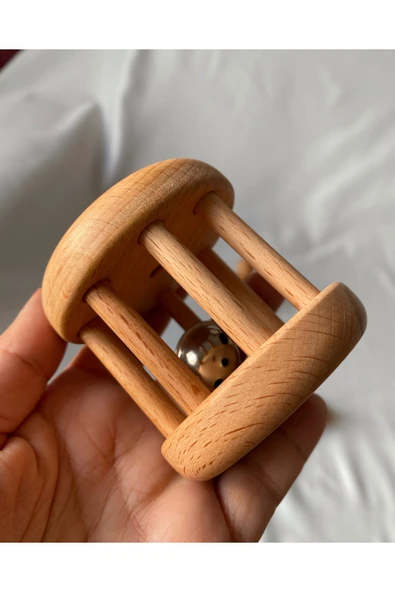 Doğal Ahşap Montessori Ahşap Oyun Seti, Oyun Halka, Disk, Çıngırak Seti 3 Lü - 2