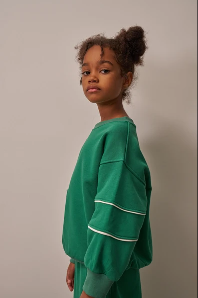 Yeşil Asimetrik Cep Detaylı Oversize Çocuk Alt Üst Takım - Resim 8