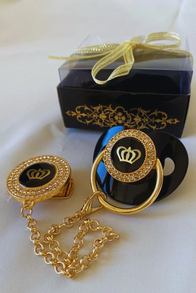 Altın Kaplama Zirkon Taşlı Emzik Ve Emzik Zincir Takımı - Resim 3