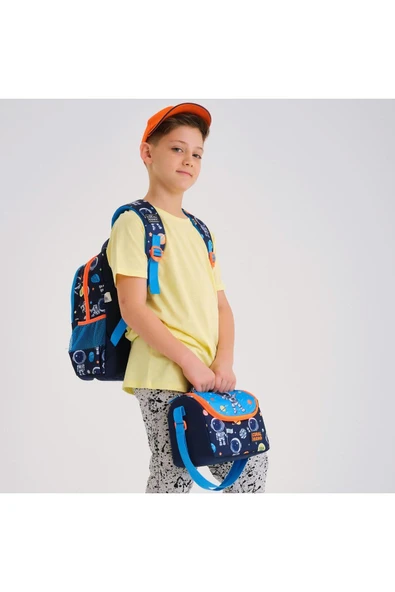 Lacivert Mavi Astronot Desenli 4’lü Okul Çanta Seti Erkek Çocuk İlköğretim Çantası - 3