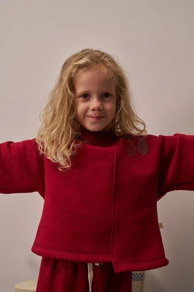 Bordo Omuz Nakışlı Asimetrik Detaylı Alt Üst Takım - Resim 2