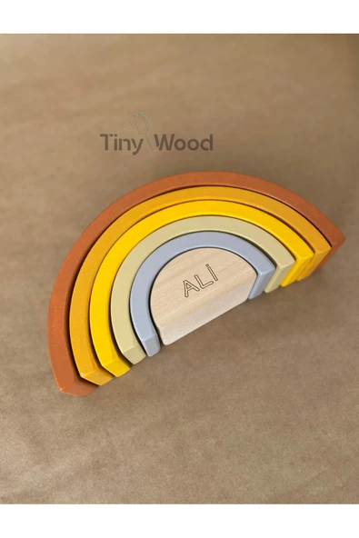 İsme Özel Ahşap Waldorf Gökkuşağı | 6'lı Pastel Tonlarda Montessori Oyuncağı - 7