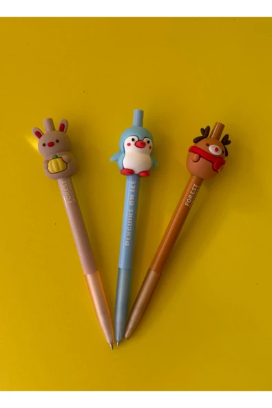 3'lü Hayvan Figürlü 0.7 Uçlu Versatil Kalem Seti | Sevimli ve Eğlenceli Tasarım Kalem - 4