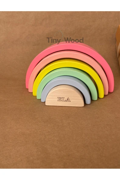 İsme Özel Ahşap Waldorf Gökkuşağı | 6'lı Pastel Tonlarda Montessori Oyuncağı - 2