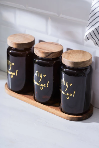 Acar HCH-07936/4 Pierre Akasya Kapaklı Kavanoz Seti - Kahverengi ürün görseli 1