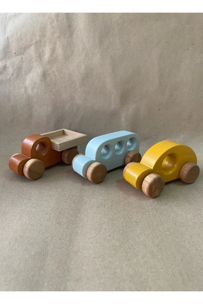 Montessori Ahşap Ev ve Araba Seti - 6'lı Eğitici Oyuncak Set - 3