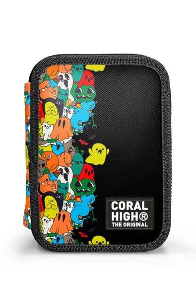 Kids Siyah Karikatür Desenli Çift Katlı Kalem Çanta 11150 - 2