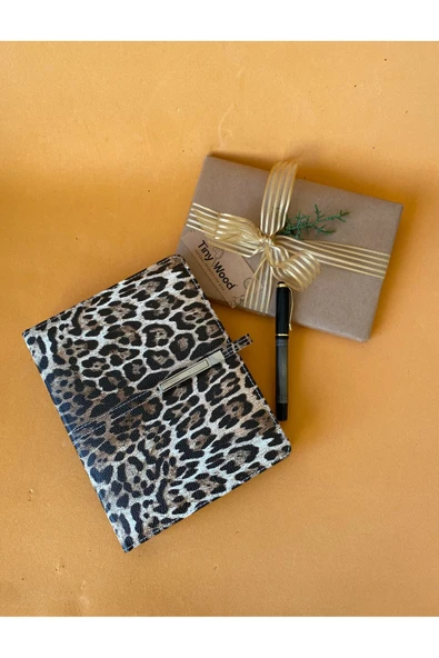 Leopar Desenli Deri Kaplı Kilitli Ajanda | Hesap Makineli | Tarihsiz Planlayıcı - 3