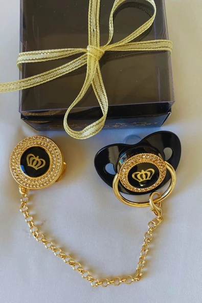 Altın Kaplama Zirkon Taşlı Emzik Ve Emzik Zincir Takımı - Resim 4