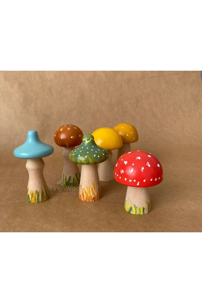 Doğal Ahşap Mantar Oyuncak Seti 6 lı Eğitsel Oyuncak ürün görseli