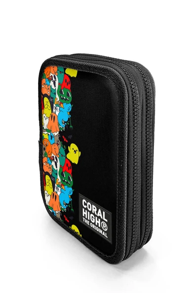 Kids Siyah Karikatür Desenli Çift Katlı Kalem Çanta 11150 - 3