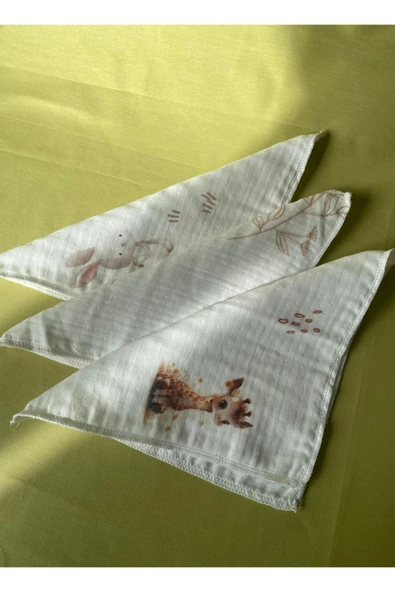 3' lü  Set Desenli Müslin Bebek Ağız Mendili %100 Pamuk 20 x 20 Cm - 2