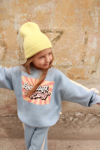 Mavi Retro Baskılı Çocuk Alt Üst Takım - Resim 2