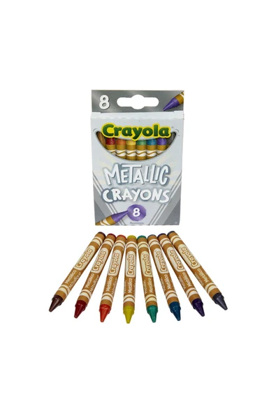 8 Metallic Crayons- Amerikan-Nontoxic- 8 Metalik Renk Mum Boya Seti - Resim 2