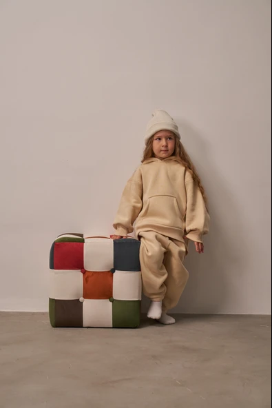 Bej Çocuk Kanguru Cepli Oversize Eşofman Takımı - Resim 7