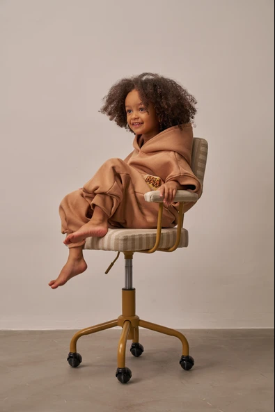 Sütlü Kahve Nakışlı Cepli Hoodie Takım - Resim 2