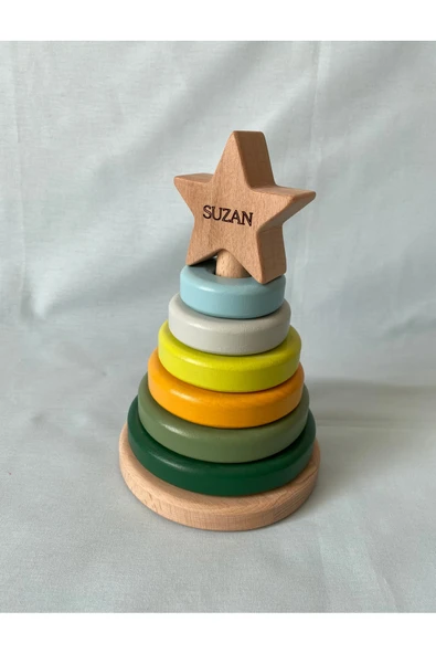 İsme Özel Ahşap Yıldız Halka Kule | Montessori Eğitici Oyuncak & Dekoratif Ahşap Hanoi - 5
