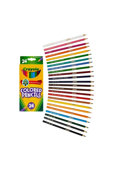 24 Colourful Pencils- Amerikan-Nontoxic- 24 Renk Kuru Boya Seti- Kalemtıraş hediyeli - Resim 2