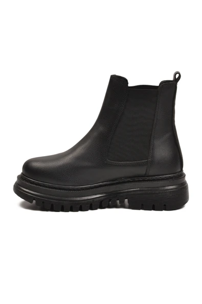 Ayakmod Siyah Cilt Kürklü Kolay Giyilebilir Kaymaz Kadın Chelsea Bot 473093 Z - 4