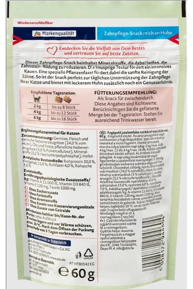 Dein Bestes- Alman Kalitesi- Diş Bakımı Dental Kedi Ödül Maması- 50gr. Tavuklu - Resim 2