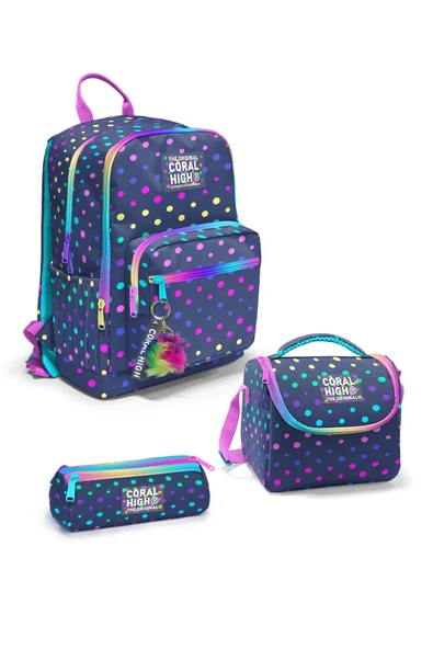 İlköğretim Kız Çocuk Lacivert Renkli Puantiyeli Okul Çanta Seti ürün görseli 1