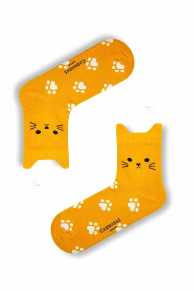 5’li Kedi Şekilli Renkli Çorap Seti | Hediye Kutulu Unisex Pamuklu Çoraplar - 7