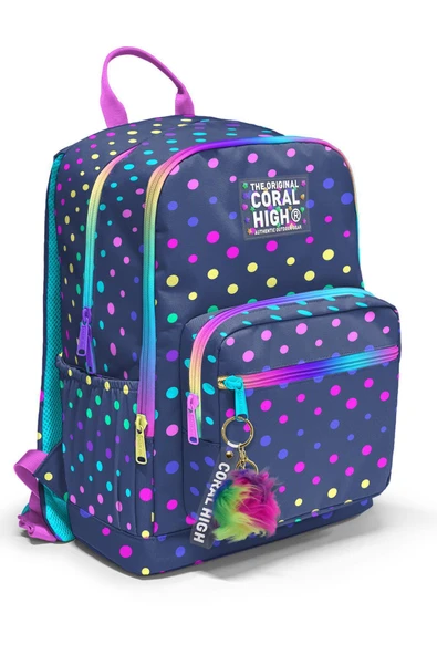 İlköğretim Kız Çocuk Lacivert Renkli Puantiyeli Okul Çanta Seti - Resim 5