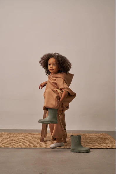 Sütlü Kahve Nakışlı Cepli Hoodie Takım - Resim 9