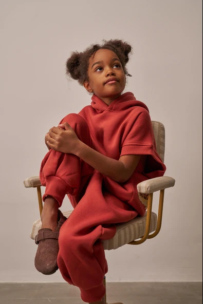 Kiremit Nakışlı Cepli Hoodie Takım - Resim 2