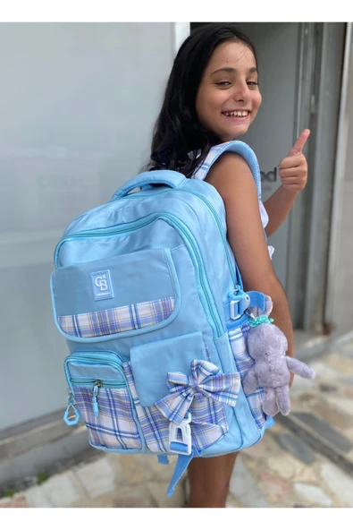Kız Çocuk İlköğretim Çantası Ultra Hafif ilkokul / Ortaokul Okul Çantası Siyah-Mavi - 2