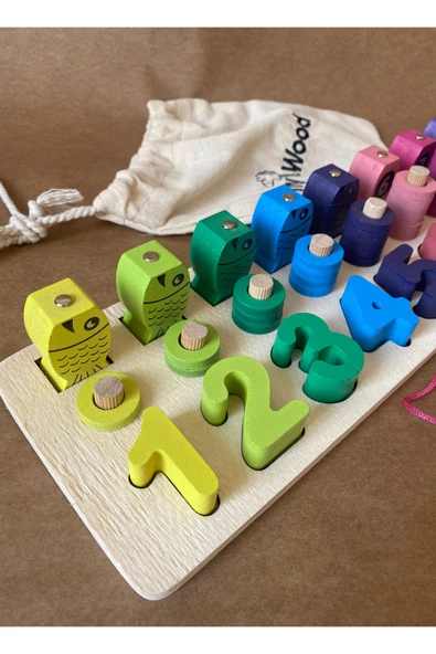 Ahşap Manyetik Olta ile Balık Tutma & Sayı Sıralama Oyunu – Montessori Eğitici Oyuncak (12×41 cm) - 2