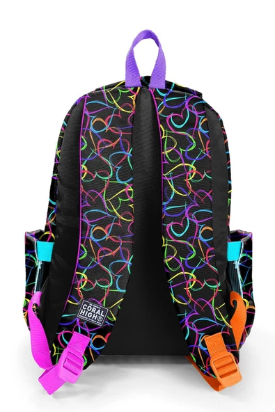 Siyah Renkli Kalp Desenli 3’lü İlköğretim Okul Çanta Seti - 4