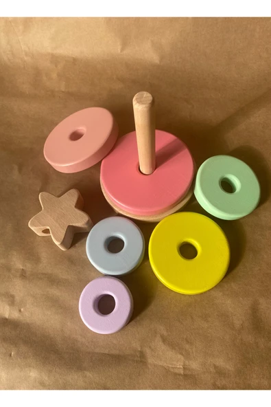 Waldorf Ahşap Yıldız Kule Hanoi ve 7'li Küp Seti Eğitsel Ahşap Oyuncak - 2