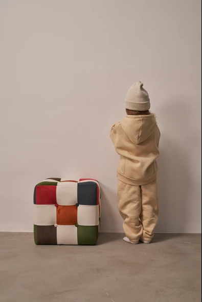 Bej Çocuk Kanguru Cepli Oversize Eşofman Takımı - Resim 4