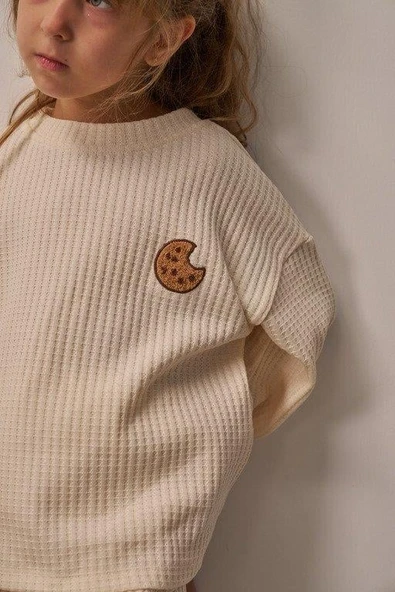 Krem Cookie Nakışlı Dökümlü Alt Üst Takım - Resim 8