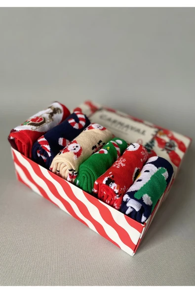 Yılbaşı 6’lı Desenli Çorap Seti | Unisex Hediye Kutulu Kış Temalı Çoraplar