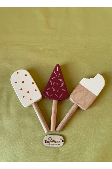 Ahşap Oyun Dondurma Seti 3'lü | El Yapımı Organik Eğitici Oyuncak