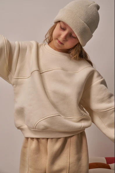 Bej Dikiş Detaylı Eşofman Takım - Resim 9