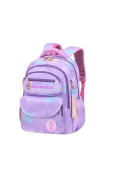Kız Çocuk İlköğretim Çantası Ultra Hafif Ortopedik Sırt Okul Çantası  (Pembe-Lila-Mor)
